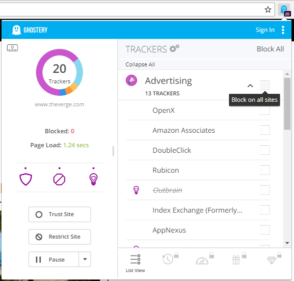 Ghostery feels very polished and comes with lots of controls